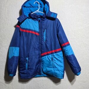 VTG Northpoint Boys Blue Colorblock Puffer Jacket Lined Detachable Hood XL 18/20